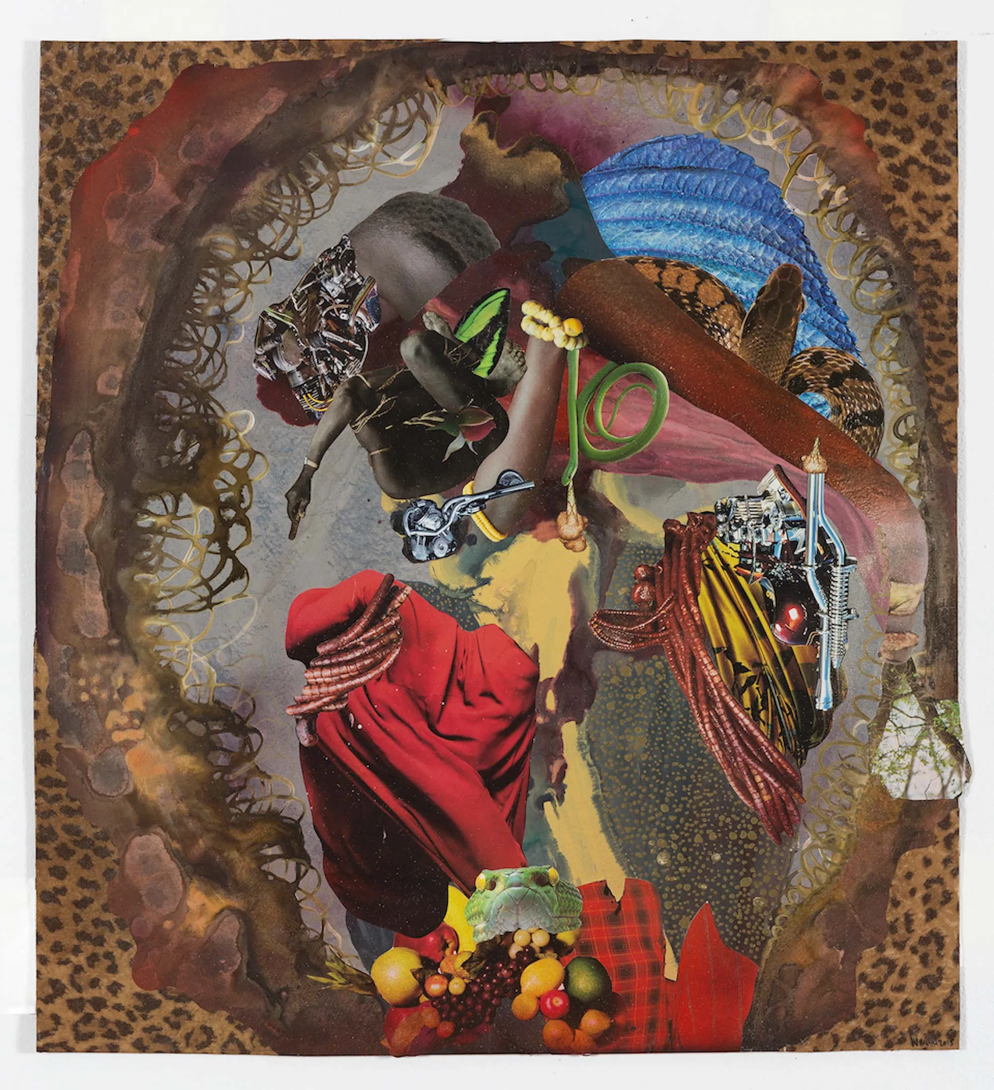 An abstract image with fruits and engines
